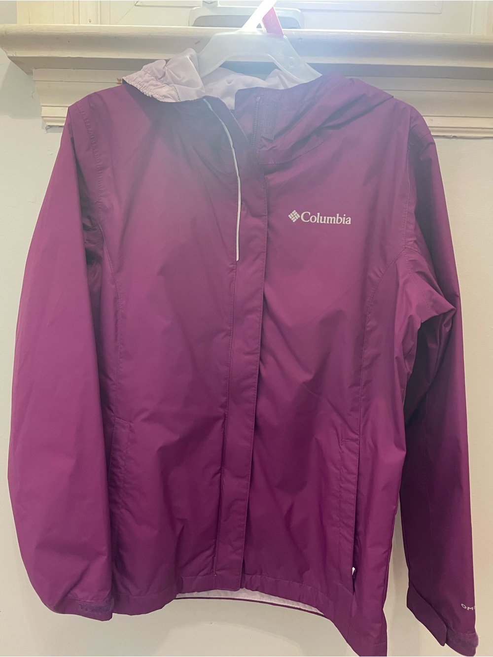 Columbia Girl’s Purple Rain Jacket with Hood- M (10/12)